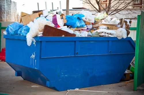 Commercial waste removal trucks in Mortlake
